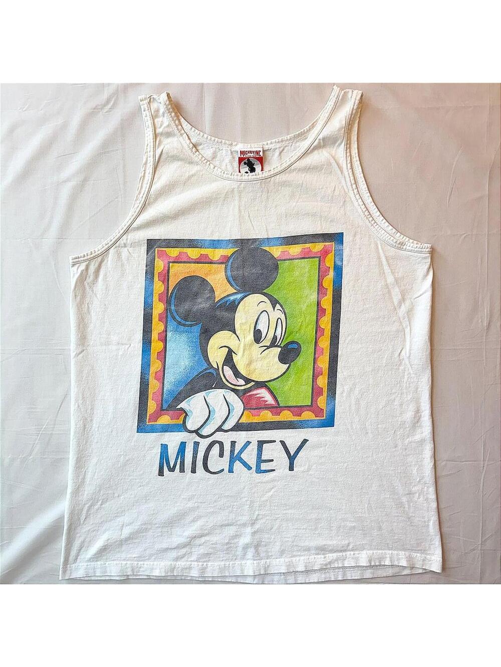 Vintage 80s Mickey Inc WDW Tank Top White Mickey Mouse Since 1928 Label Size XL